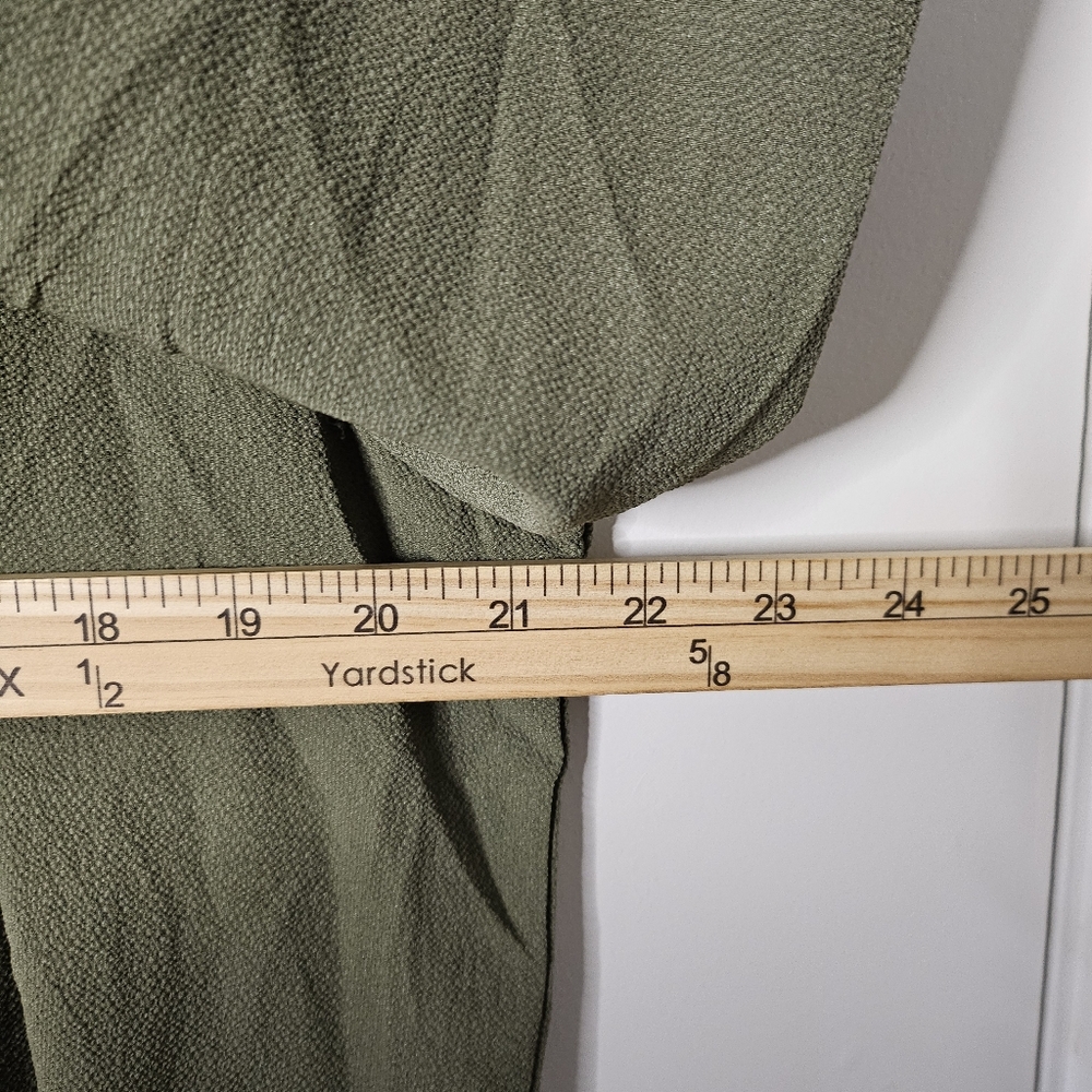 Kathy Ireland Blouse Size L Olive Green Peasant Elastic Cuffs Tie Neck Cottage - Picture 8 of 10